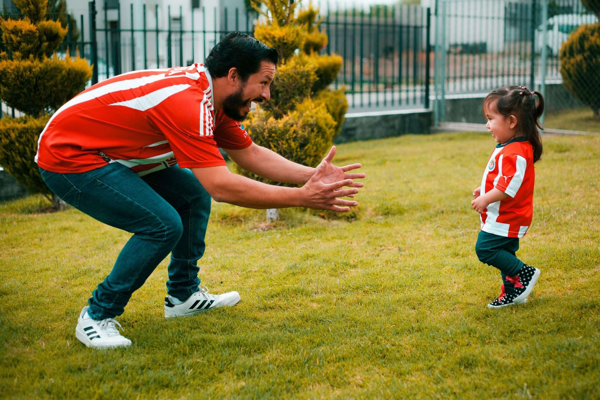 Father and daughter after sports game